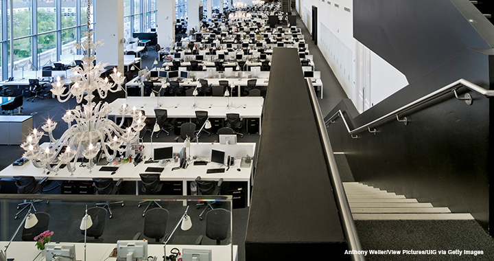 This 2014 photo of Net-a-Porter’s London head office shows an example of an open seating plan.