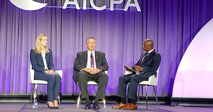 During an afternoon session on the future of finance, panellists Michael Burns, CPA, CGMA, and Janice McClure, CGMA, discussed how German-based polymer manufacturer Covestro LLC continues to transform finance by deploying the latest developments in technology and leveraging data.