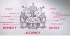 The Institute’s coat of arms, shown here annotated on a wall in the CIMA office in London, has evolved over the years to incorporate symbols that represent the work of its members.
