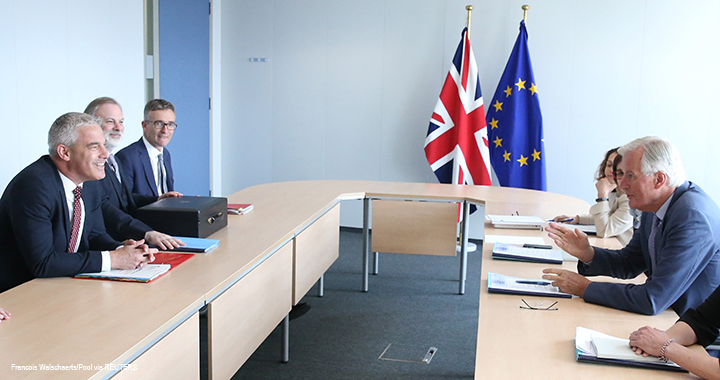 Britain's Secretary of State for Exiting the European Union Stephen Barclay attends a meeting with European Union's chief Brexit negotiator Michel Barnier in Brussels, Belgium.