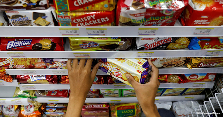 Halal traditionally refers to food preparation methods, which can also apply to the ingredients used in processed foods, like these for sale in an Indonesian market.