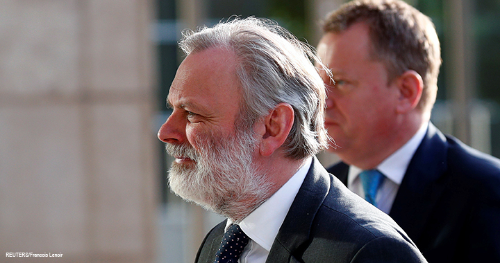 The UK's Permanent Representative to the EU Tim Barrow and UK Prime Minister Boris Johnson's Europe Adviser David Frost arrive for Brexit talks at the European Commission headquarters in Brussels.
