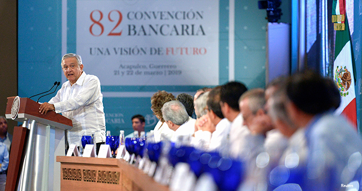 Mexico's President Andrés Manuel López Obrador delivers a speech during the Mexican Banking Association's annual convention in Acapulco, Mexico.
