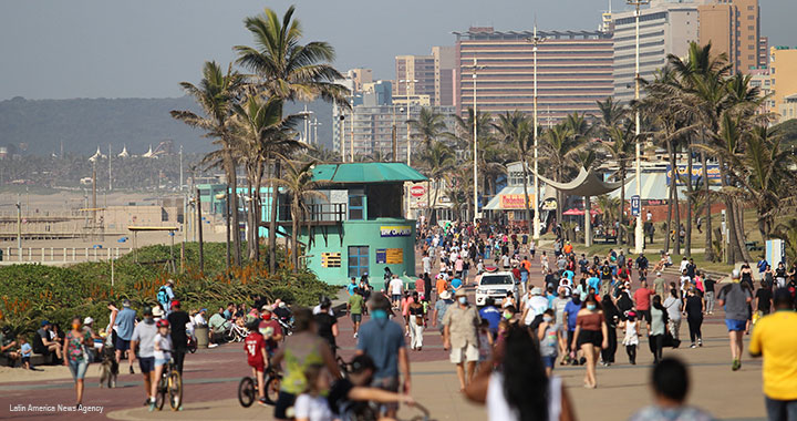 South Africans take to the streets after the relaxation of the quarantine in Durban, South Africa, on 7 June 2020.