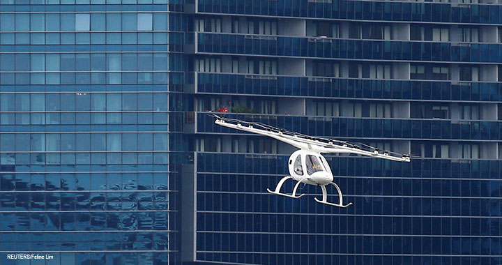 A Volocopter air taxi performs a demonstration in Singapore, 22 October 2019.