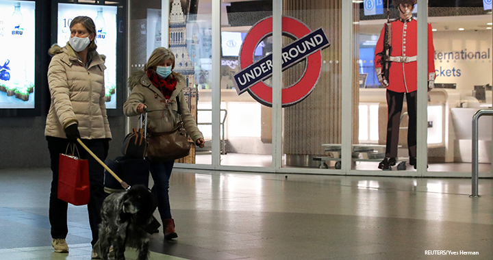People walk past the closed entrance of the Eurostar terminal at Brussels South railway station after Britain's European neighbors began closing their doors to travelers from the United Kingdom amid alarm about a rapidly spreading strain of coronavirus, in Brussels, Belgium, 21 December 2020.