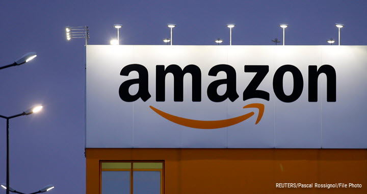 The Amazon logo is seen at the company logistics centre in Lauwin-Planque, northern France, 20 February 2017.