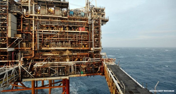 A section of the BP Eastern Trough Area Project (ETAP) oil platform is seen in the North Sea, around 100 miles east of Aberdeen in Scotland.