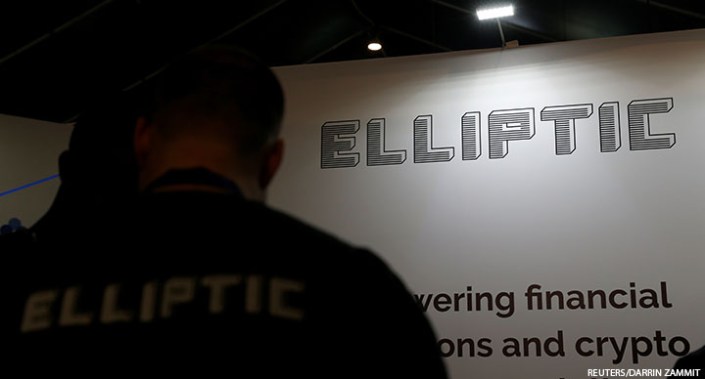 The logo of Elliptic viewed at the Delta Summit, Malta's official blockchain and digital innovation event, in Ta' Qali, Malta, 3 October 2019.