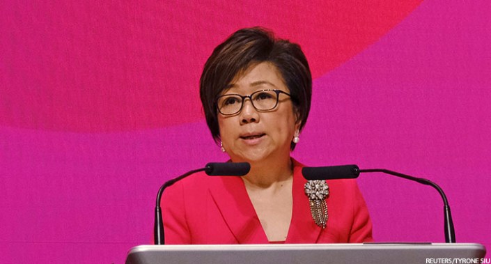 Hong Kong Exchanges and Clearing Ltd (HKEX) chairman Laura Cha Shih May-lung at a ceremony marking the first day of trade after Lunar New Year at the Hong Kong stock exchange, 8 February 2019.