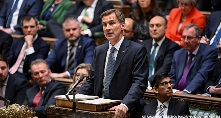 Chancellor of the Exchequer Jeremy Hunt gives Autumn Statement at the House of Commons in London on Thursday.