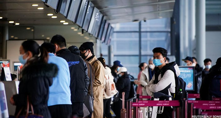 Travellers at Shanghai Hongqiao International Airport as the Spring Festival travel season begins ahead of the Chinese Lunar New Year, in Shanghai, China, 28 January 2021.