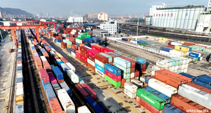 Machinery is used to load and unload containers at the China-Kazakhstan Logistics Cooperation Base in Lianyungang city, Jiangsu province, China, 23 November 2022.