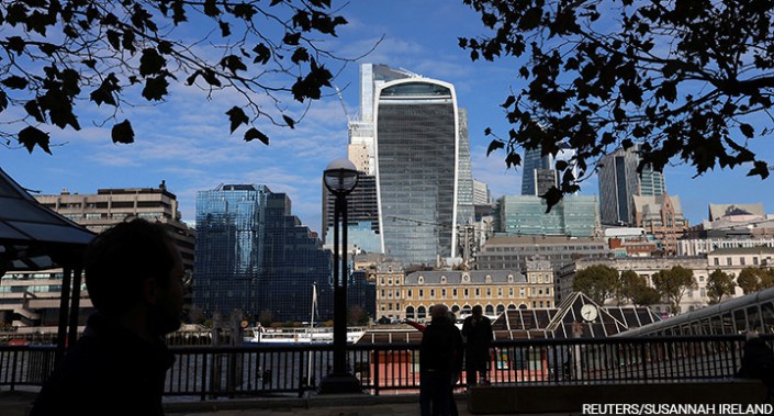 People view the City of London financial district, 25 October 2023.