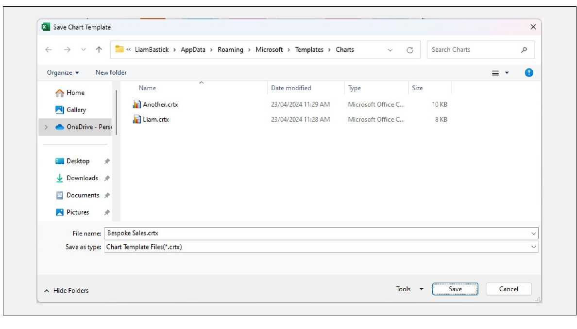 Steps to create a chart template in Excel