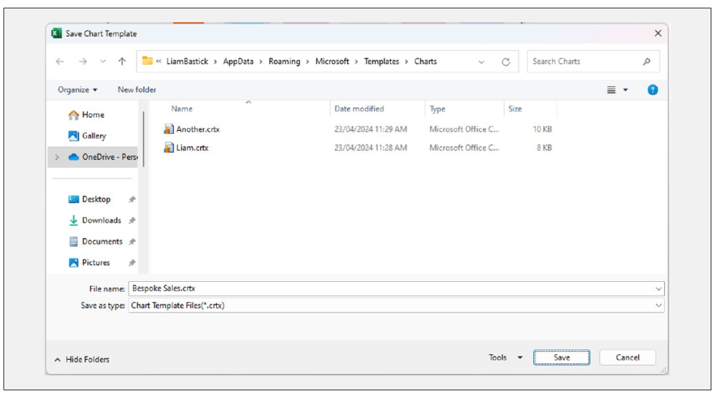 Save as template dialog box
