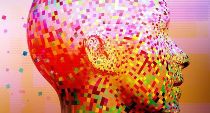 Abstract image of pixelated human head.