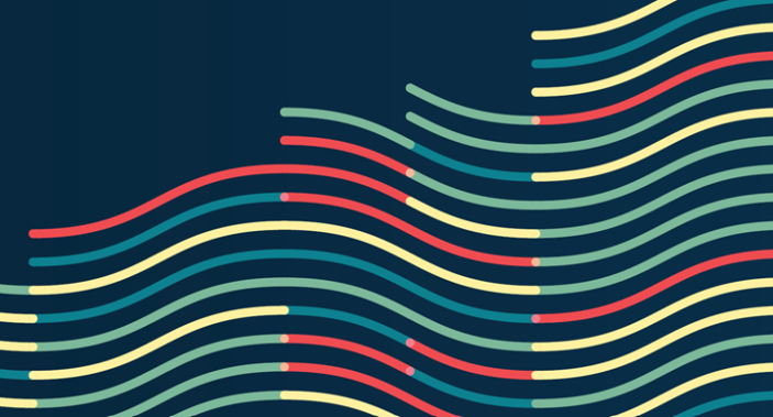 Abstract image of multicolored wavy lines.