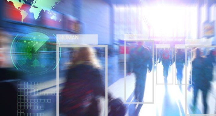 Abstract image of people walking.